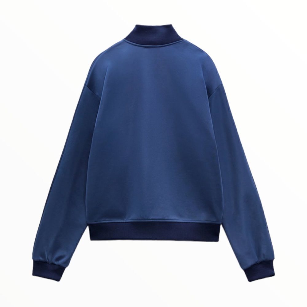 ZARA Blue Retro Track Jacket NWT Size S Zip Front Athleisure Sporty Jacket - Picture 2 of 8